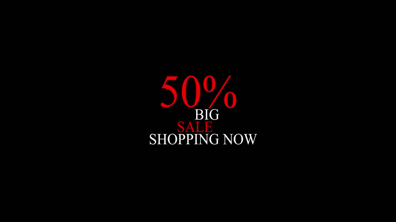 50% big sale animation, black background