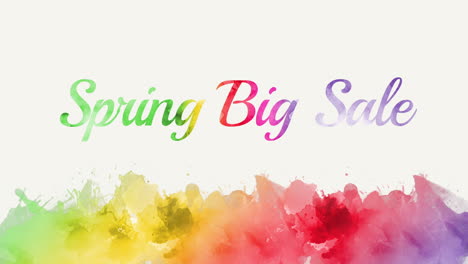 spring big sale with rainbow watercolor paints on paper