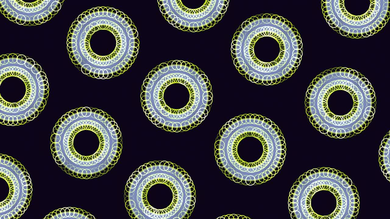 patrón de círculos y anillos abstractos de neón futurista en el espacio oscuro