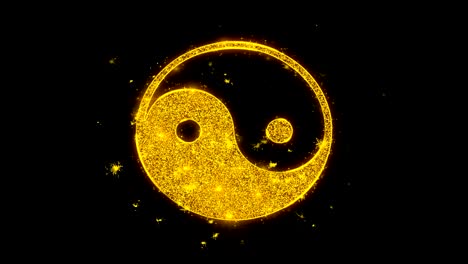 yin yang buddhism icon sparks particles on black background.