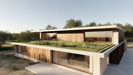 modern house with green roof and large windows