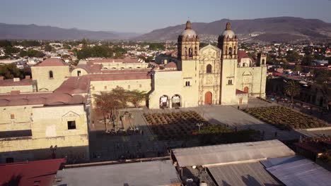 metropolitan cathedral of oaxaca our lady of the assumption left side view taken from a drone flying around at sunset in central oaxaca