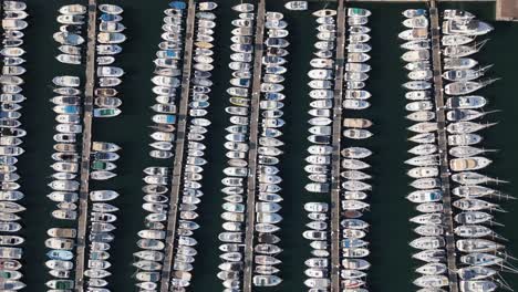 top down aerial view, sailboats and yachts in marina by mediterranean sea, marseille, france