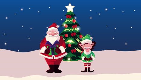 animación de feliz navidad con papá noel y el elfo