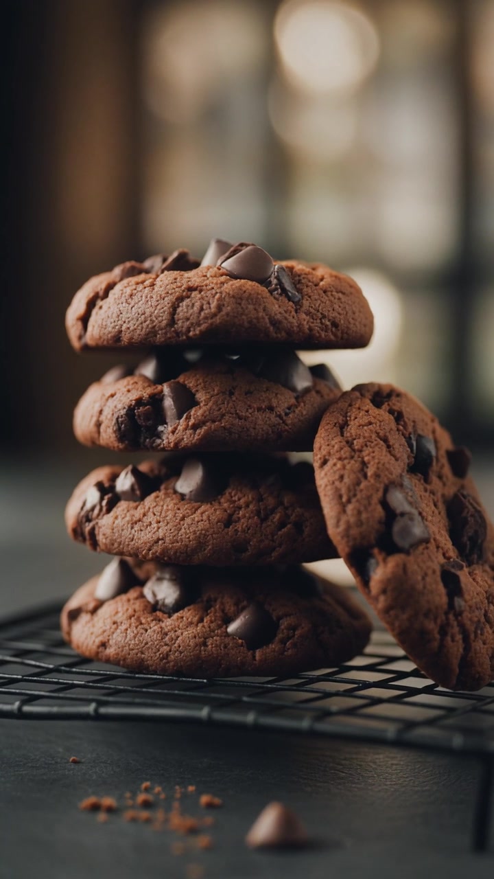 Stack of Freshly Baked Chocolate Chip Cookies on a Cooling Rack