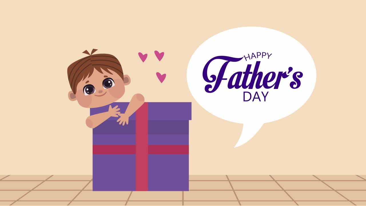fathers day lettering with son and gift animation