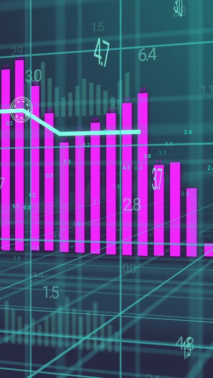 Animazione di elaborazione di dati statistici su rete a griglia su sfondo grigio