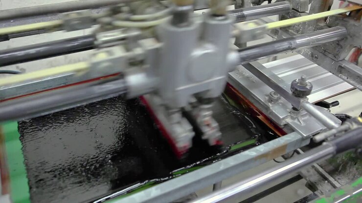 Putting colour on new white tiles in factory