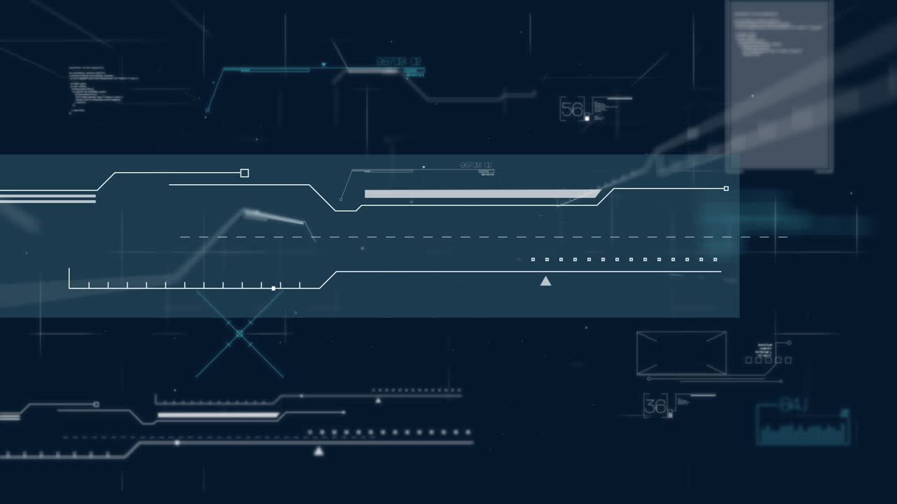 animación de visores y procesamiento de datos por computadora sobre fondo oscuro