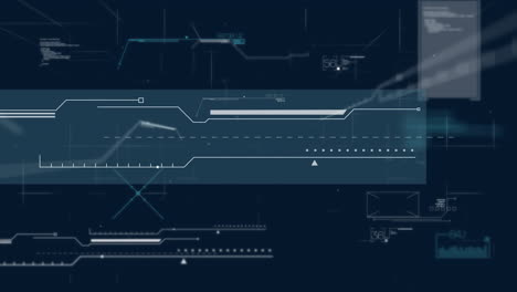 animación de visores y procesamiento de datos por computadora sobre fondo oscuro