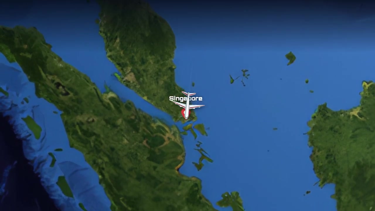 A digital animation tracks an airplane flying from Charlotte, North Carolina to Singapore across Earth