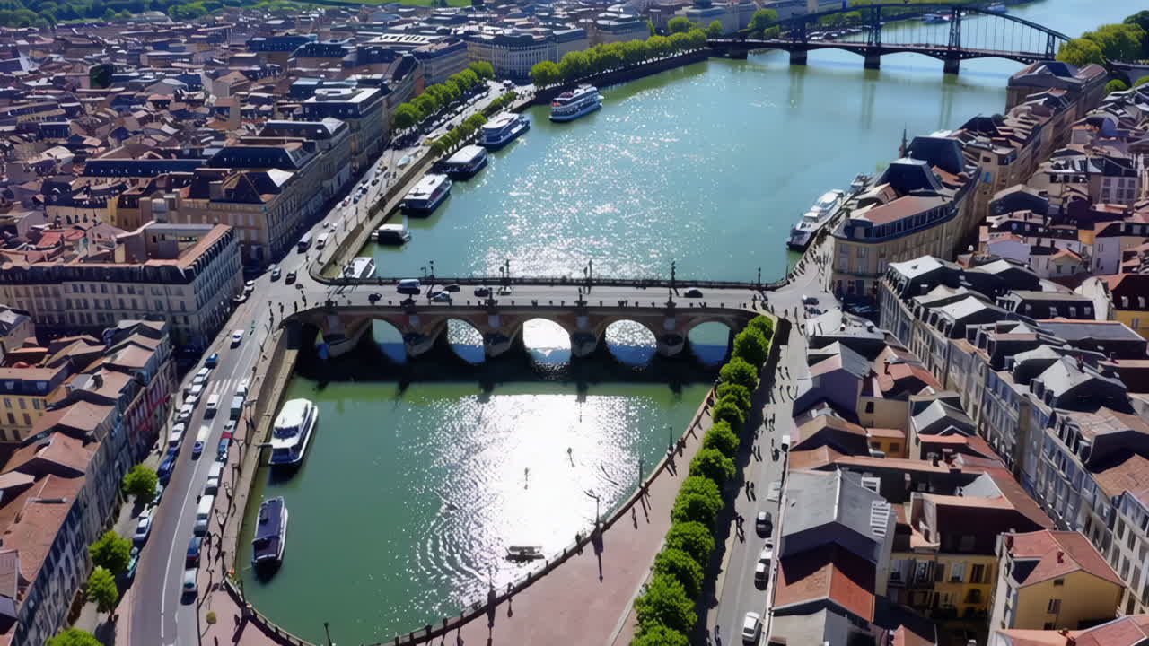 Aerial View of a Charming European City on a River