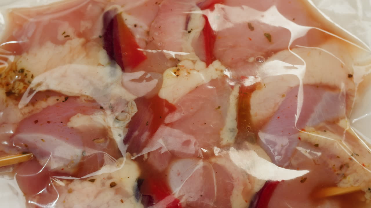 Raw Chicken Skewers in Vacuum-sealed Bag