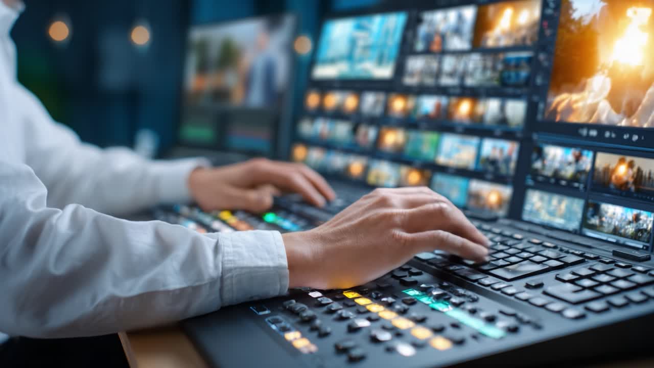 A Focused Operator Engages with Advanced Multimedia Editing Console, Highlighting the Art of Video Production and Post-Processing Techniques