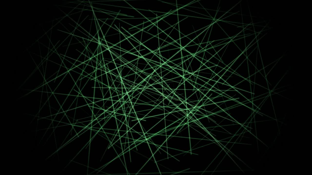 A dynamic abstract background featuring intersecting green lines and geometric shapes on a black field, creating a sense of depth and motion