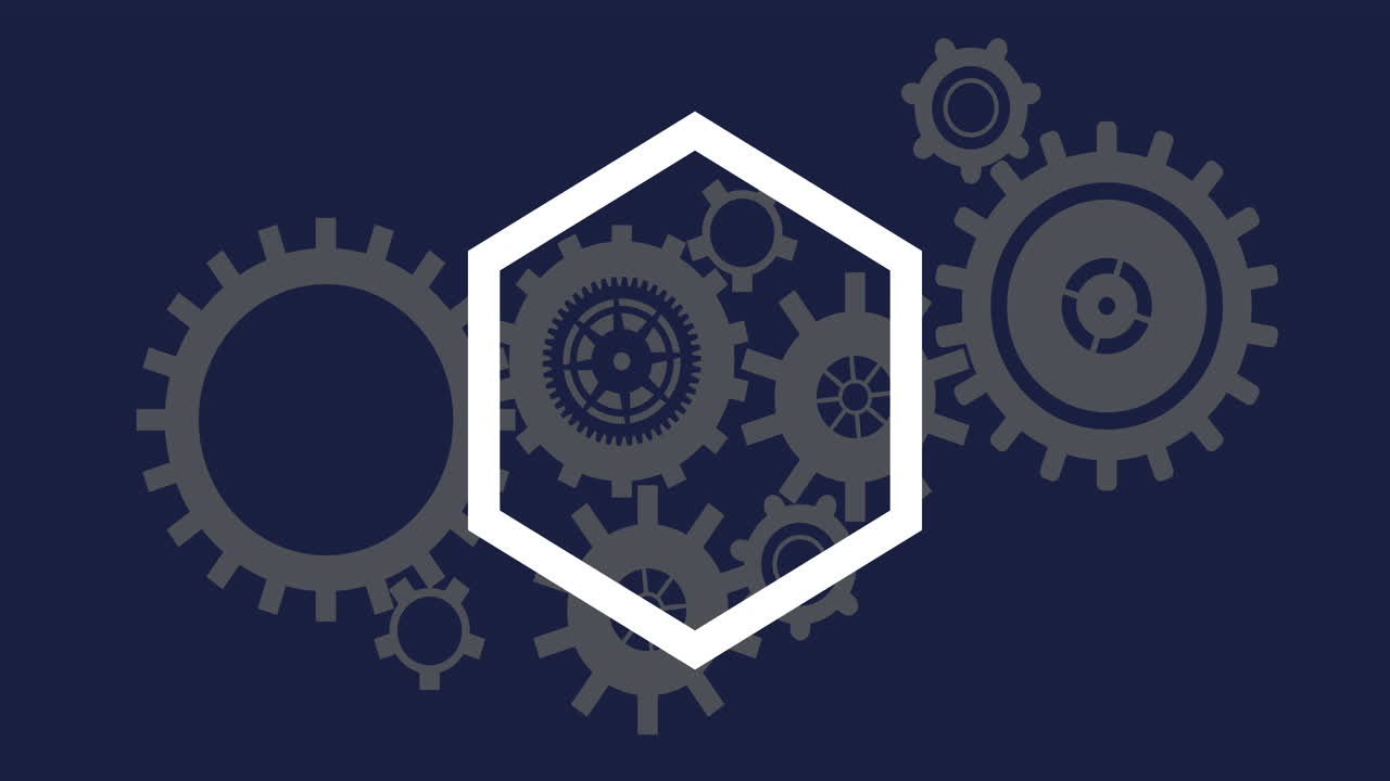 Animation of rotating geometric shapes and gears creating abstract design