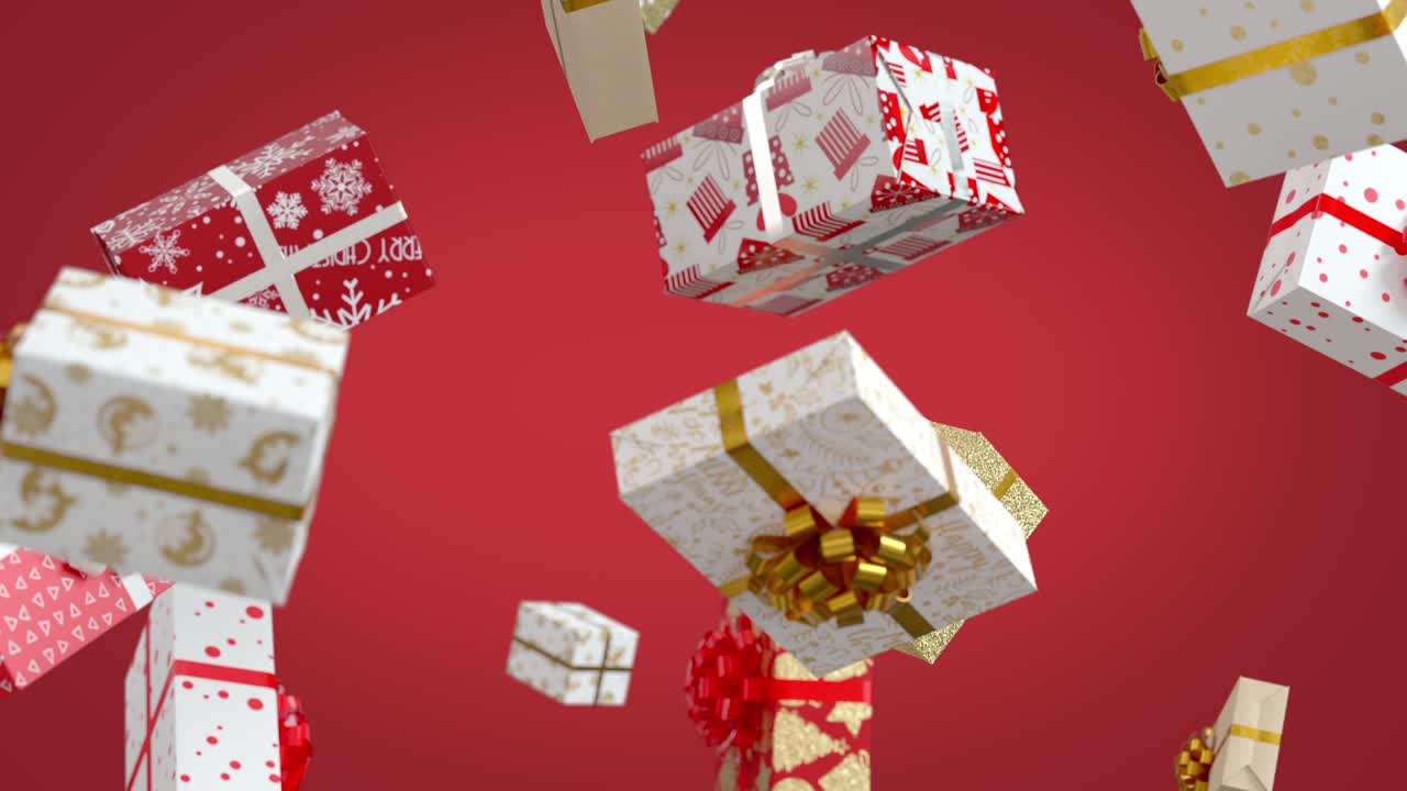은 배경 에 새해 선물 들 이 떨어지고 있다
