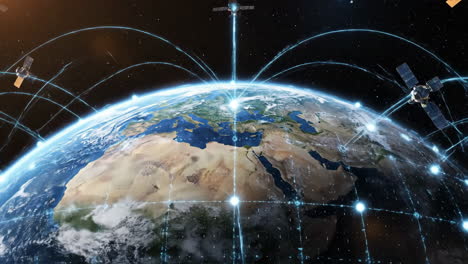 global communication network with satellites orbiting earth