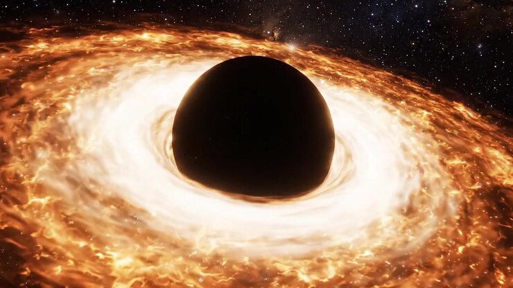 A Captivating Journey Through the Cosmos: Exploring the Enigmatic Features of a Black Hole Surrounded by Luminous Accretion Disks in Deep Space