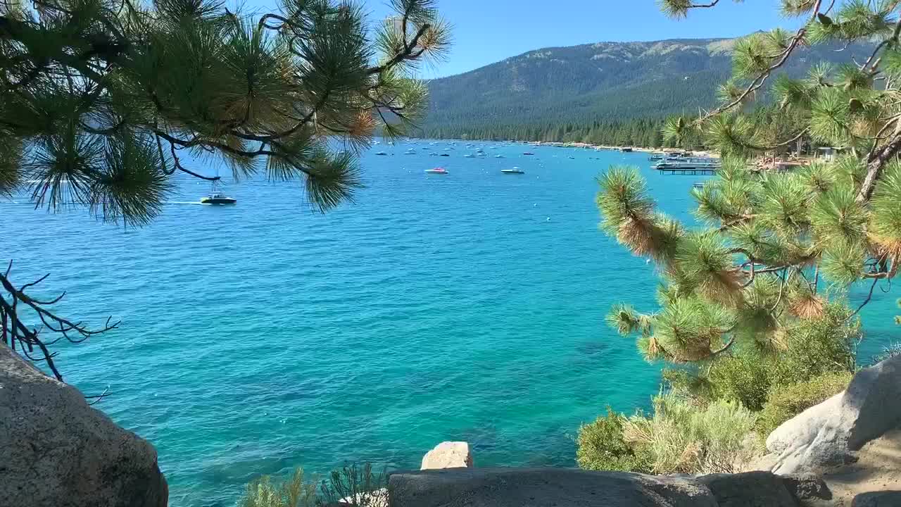 A picturesque beach on the East shore side of Lake Tahoe called "Hidden Beach"