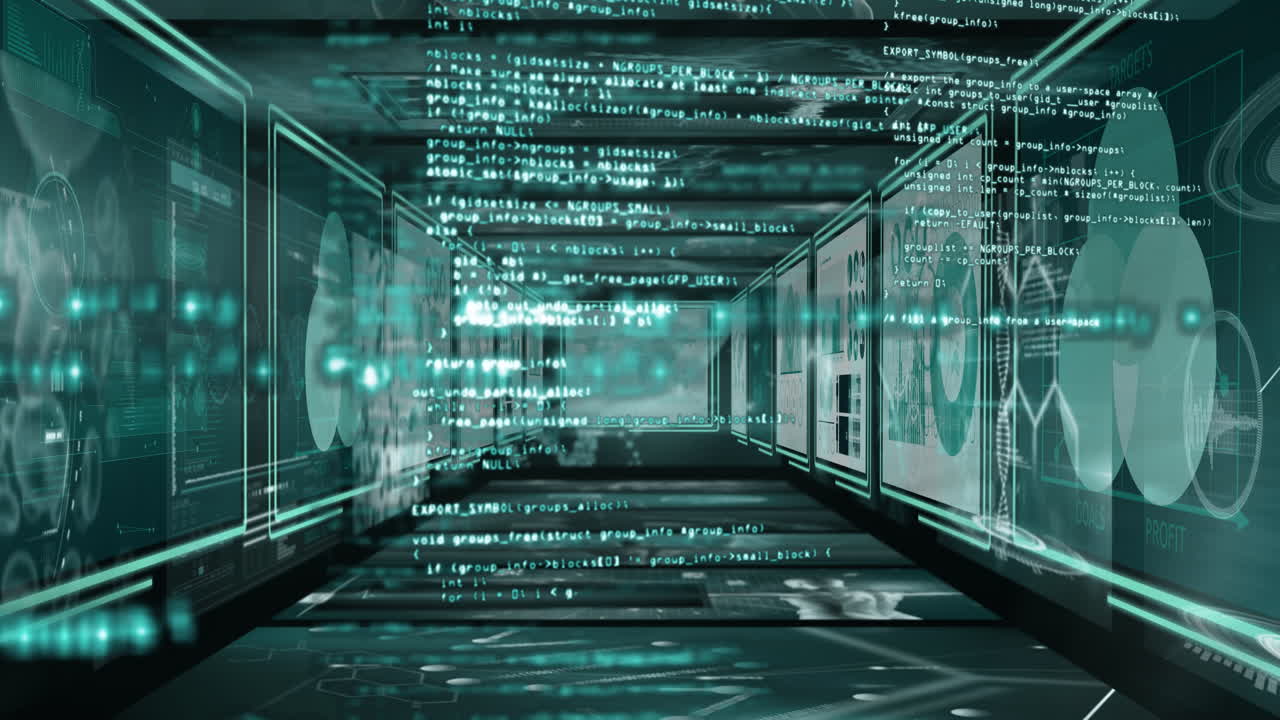 Animation of data processing on black background