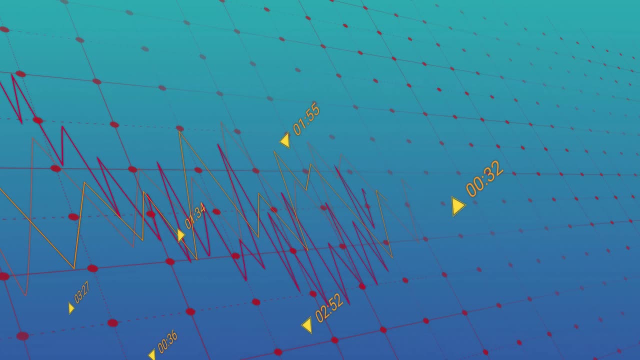 파란색 그래디언트 배경에 대한 그리드 네트워크를 통해 데이터 처리의 애니메이션