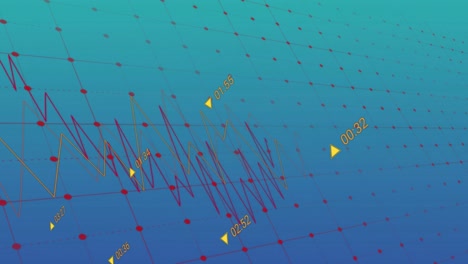 animation of data processing over grid network against blue gradient background