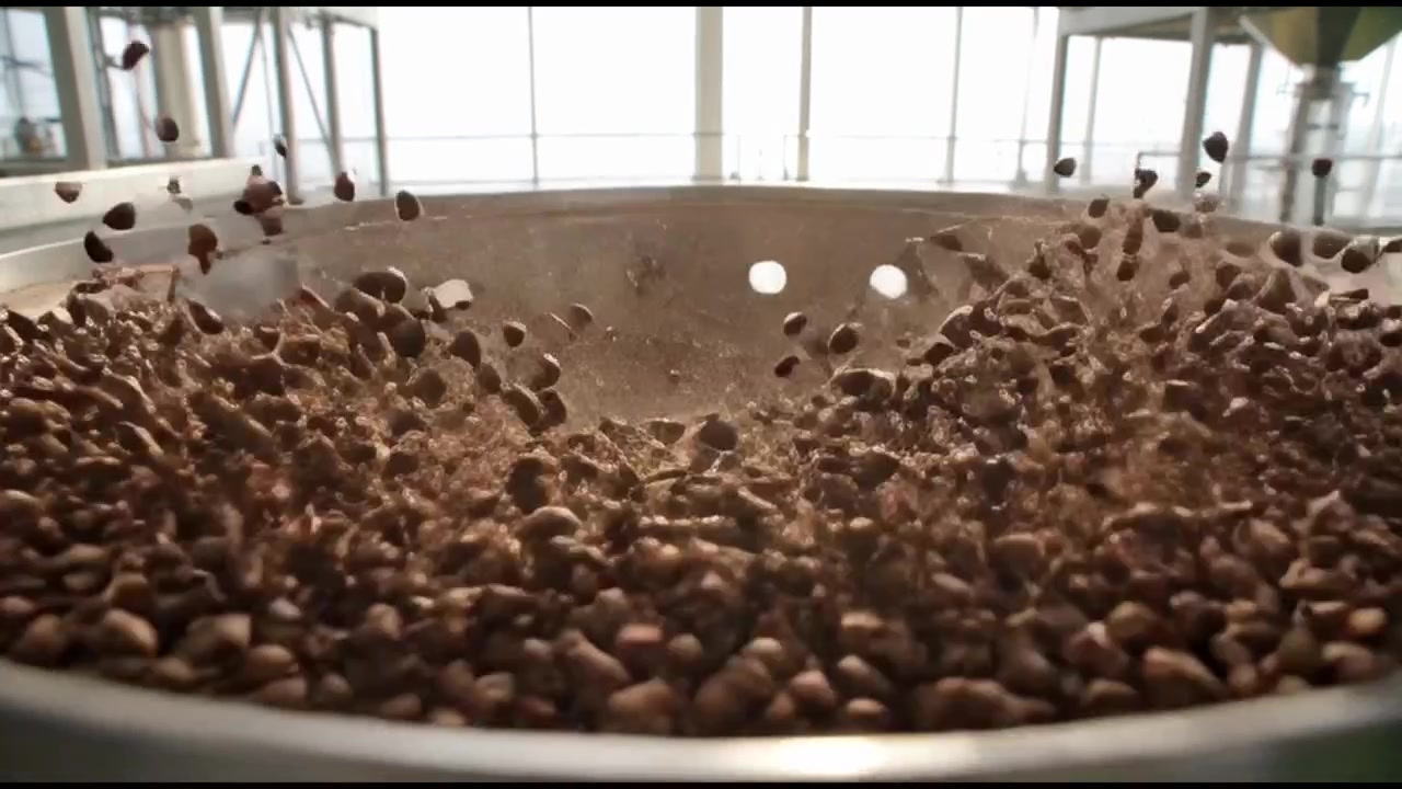 Coffee Beans Being Mixed in Industrial Roasting Machine