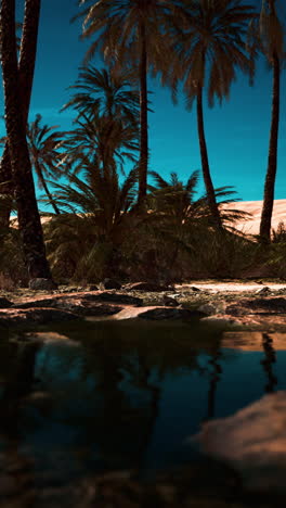 green oasis with pond in sahara desert