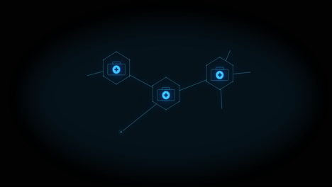 animación de la creciente red de iconos de primeros auxilios azules en fondo negro