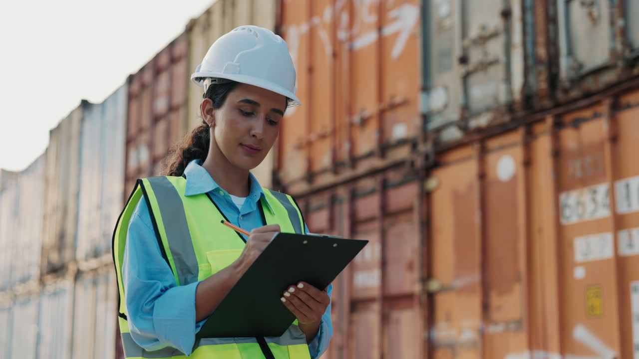 Woman working at a shipping port