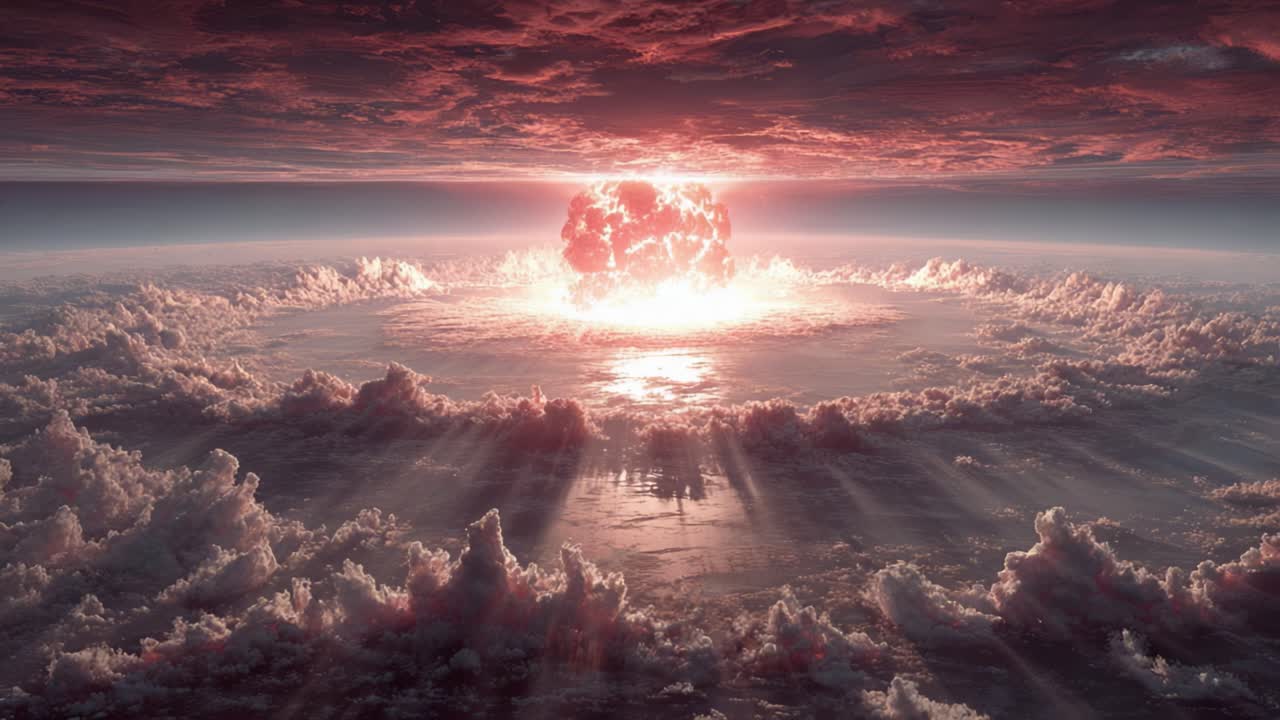 A Stunning Visual of an Explosive Detonation Amidst a Sea of Clouds, Capturing the Awe and Destruction of a Nuclear Blast in a Striking Color Palette