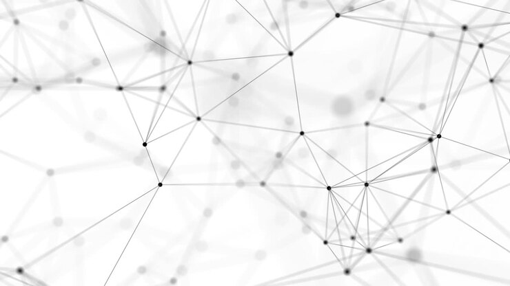 Distribution of black lines and dots in white space. Digital background of data network connection. 3D rendering. Seamless loop.
