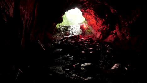 cave exploration with red light