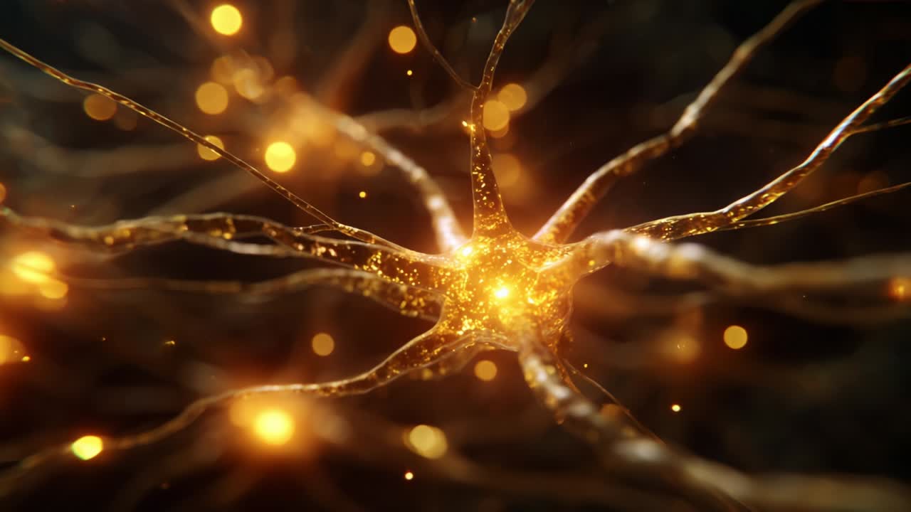 A Stunning Exploration of Neural Connections Illuminated with Vibrant Golden Light, Showcasing the Intricate Design and Vital Function of Neurons in the Nervous System's Communication Process
