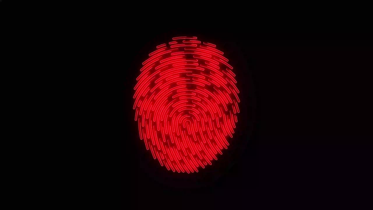 ilustración del proceso de escaneo de huellas dactilares color rojo movimiento de fondo digital futurista