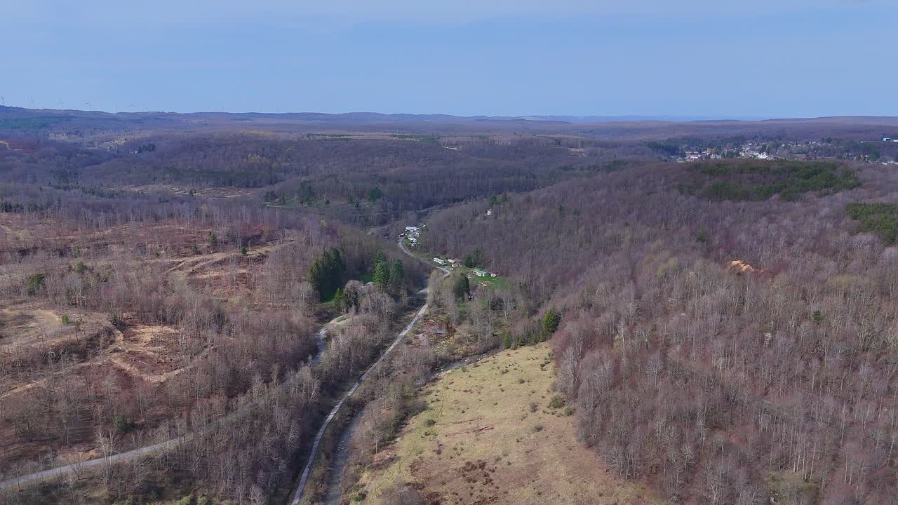 Aerial view of mixed forest and cleared land in Canaan Valley, West Virginia, USA near Coketon