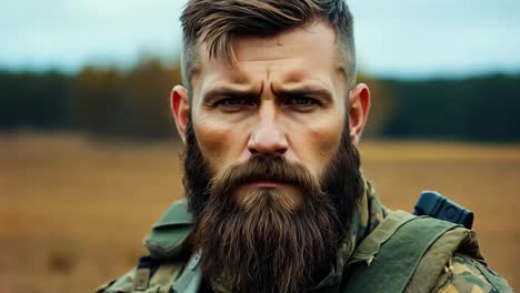 A man with a long beard wearing a military uniform