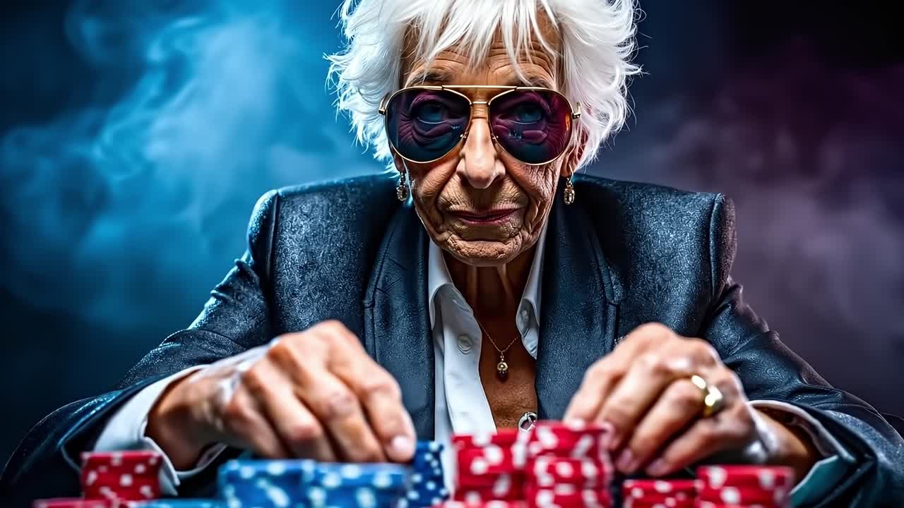 un hombre en traje y gafas de sol jugando al póquer