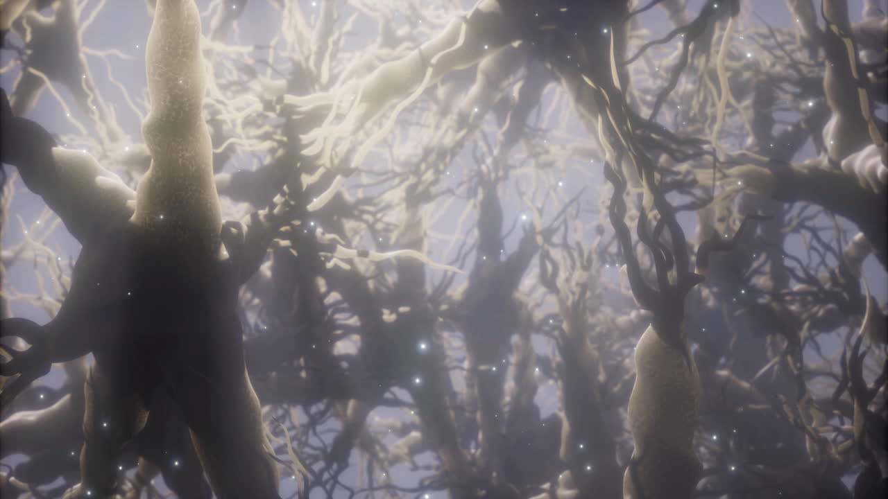 Intricate web of interconnected neurons illuminated in soft light