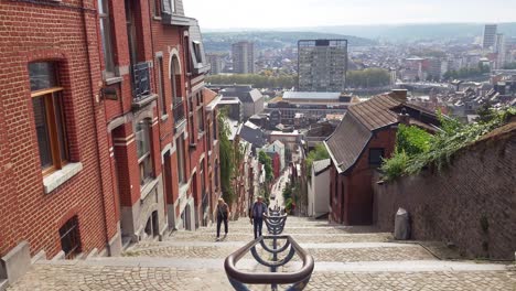 montagne de bueren staircase in liège, belgium. the famous stairway has 374 steps and was built in 1881