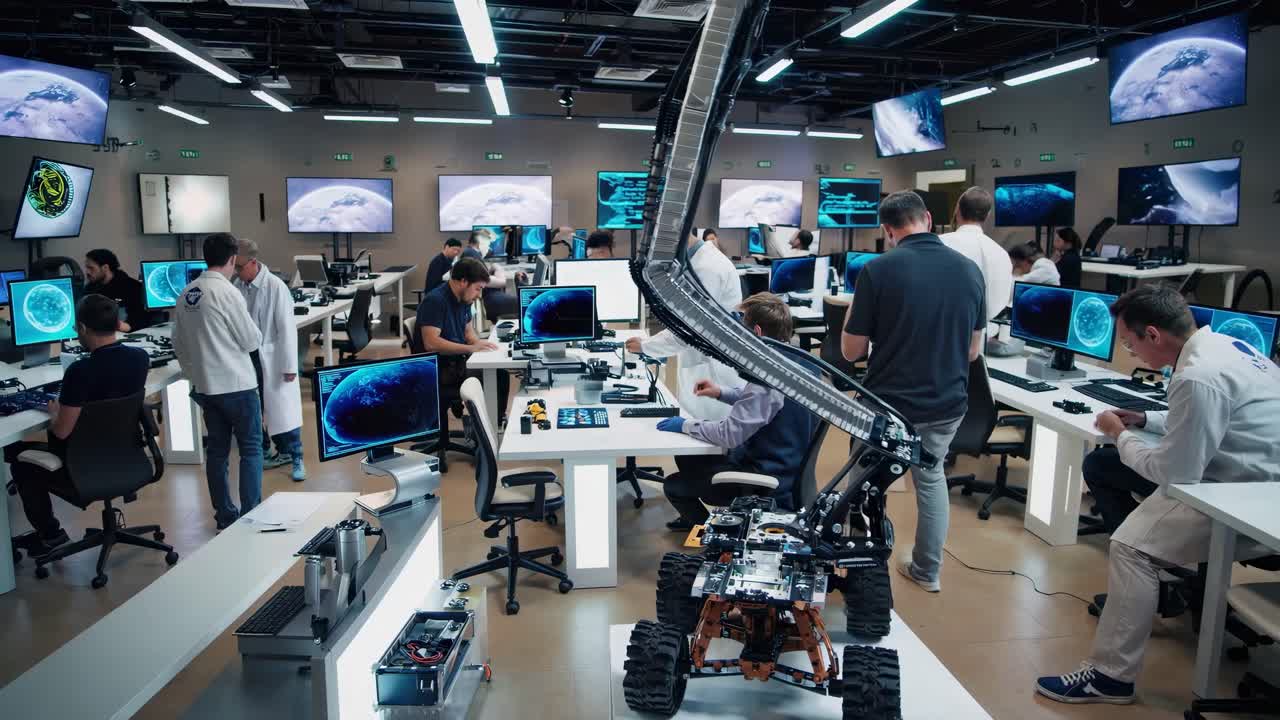 Space Exploration Research Team in a High-Tech Laboratory