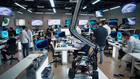 space exploration research team in a high-tech laboratory