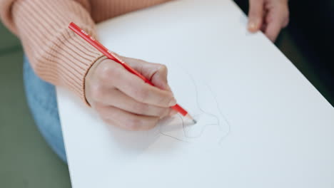 designer, hands and drawing on paper for fashion