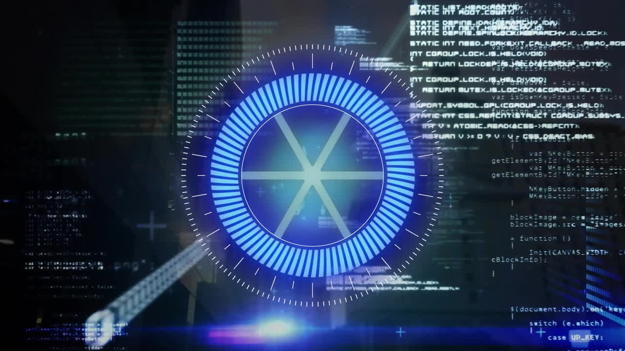 Animation of scope scanning and data processing over cityscape