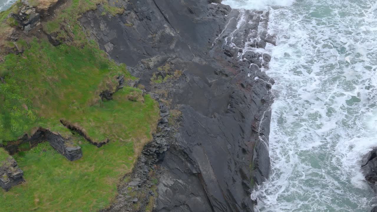 Aerial View of Dramatic Coastal Cliffs and Ocean Waves