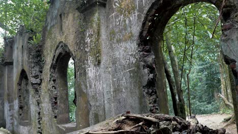 The-ruins-of-Bavi-French-Church-in-the-national-park,-Hanoi-in-Vietnam