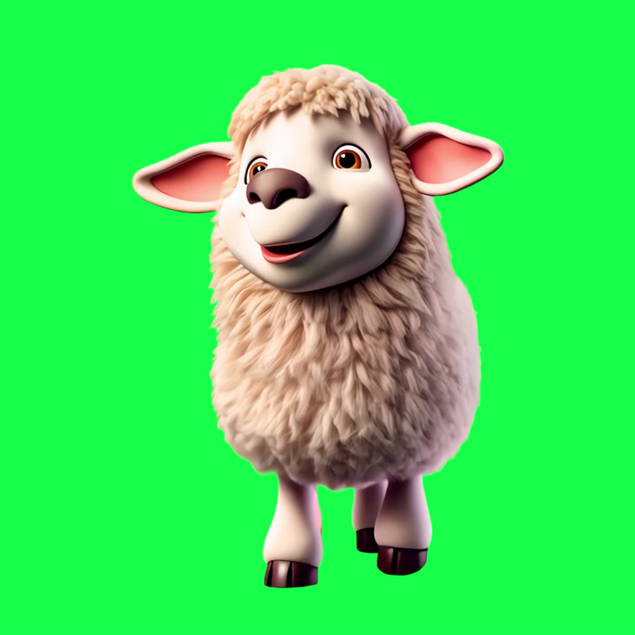 Cute animated sheep smiling animation, transparent 4K video, green screen