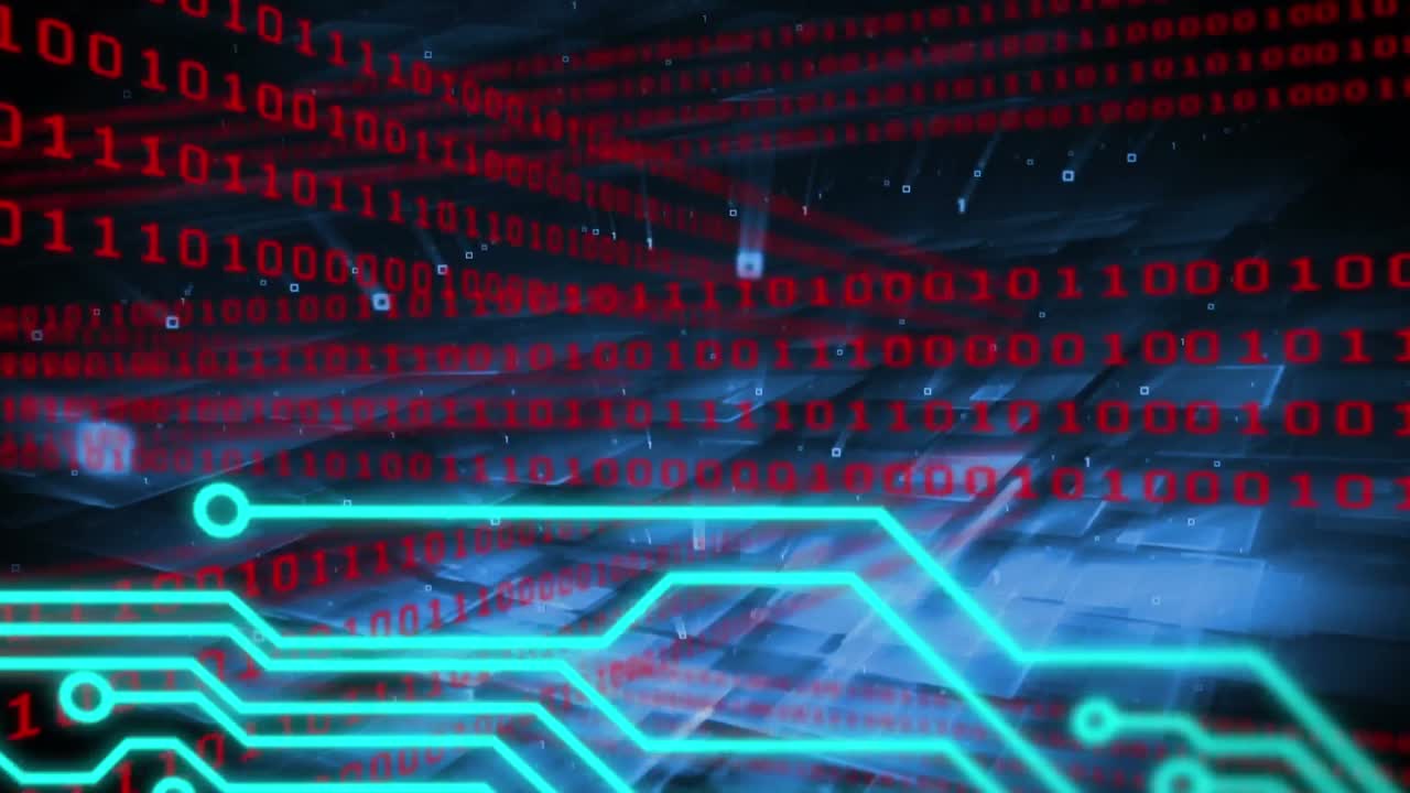 animación de codificación binaria, procesamiento de datos a través de una placa de circuito del procesador