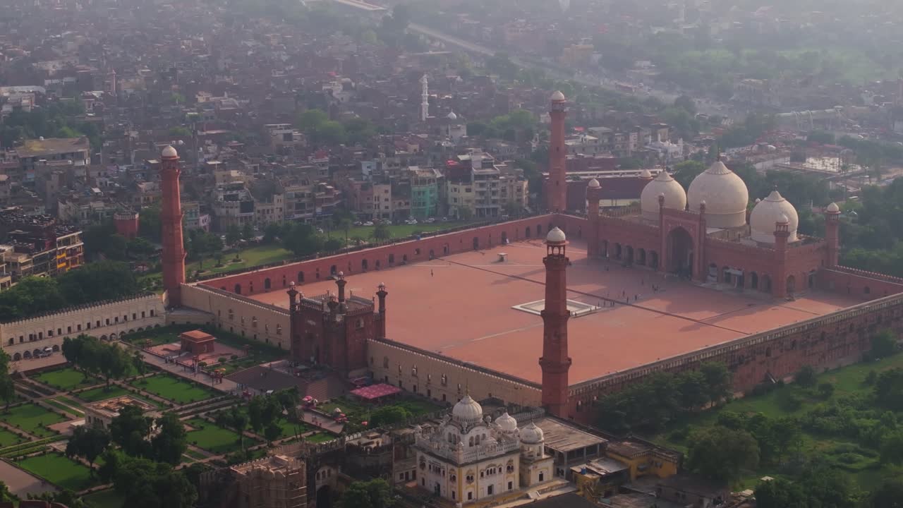Aerial View of the Badshahi Mosque in Lahore, Pakistan